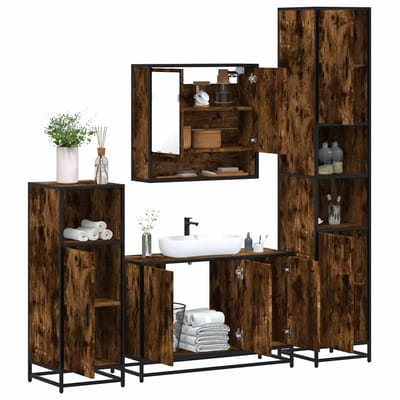 vidaXL - 4-delige - Badkamermeubelset - bewerkt - hout - gerookt - eikenkleurig