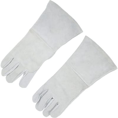 Paire Gant de Soudure Paume Entière Résistante à l'Usure Résistante à la Chaleur Protecteur de Main Cuir de Vache Gris pour la Coupe white