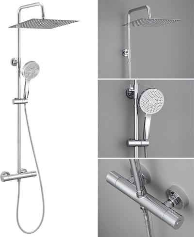Auralum max Regendouche met Thermostaatkraan - Doucheset Chroom - Compleet Regendoucheset - Douchekop met 5 Sproeistanden en Waterfilter - Waterbesparend - Chroom