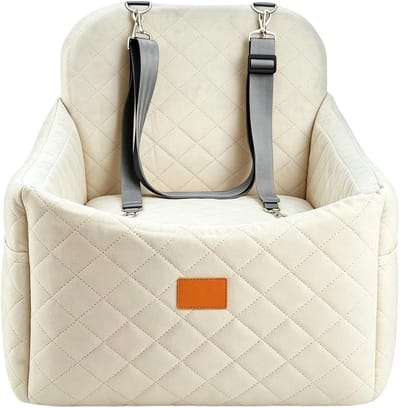 Honden autostoel - Reis zitje - Veilig reizen - Memory foam comfort - 47x47x45cm - Beige