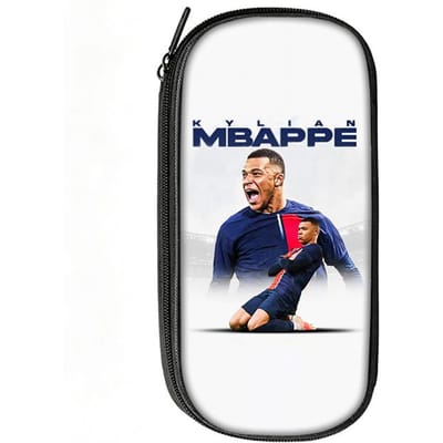 Voetbalster Pennenbak M-Mbappe Patroon Leer Potlooddoosje Beste Cadeau make-up tas Student Reis Voetbal Sport Potloodtasje