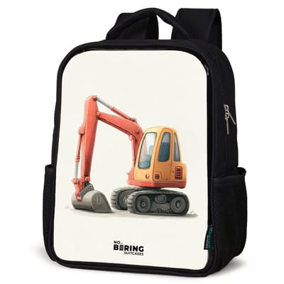 NoBoringSuitcases.com® - Rugzak zwart jongens - Schooltas jongen - NoBoringSuitcases.com® - Rugzak zwart - Schooltas jongen & meisje - Graafmachine - Getekend - Oranje - Rugtas voor school - Boekentas kind - Schoolrugzak - Kinderrugzak
