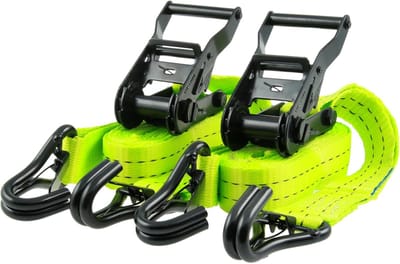 Spanbanden met ratel - Sjorbanden vrachtwagen - Lading zekeren - J-haak met zekering - 35mm breed 4m lang - Neon geel