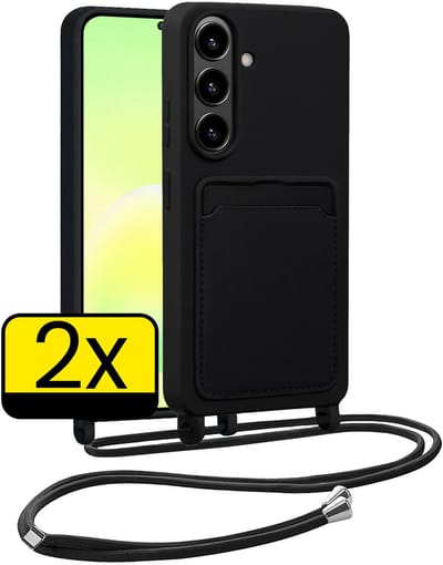 Hoesje Geschikt voor Samsung A57 Hoesje Met Koord Siliconen Case - Hoes Geschikt voor Samsung Galaxy A57 Backcover Met Afneembaar Koord - Zwart - 2 Stuks