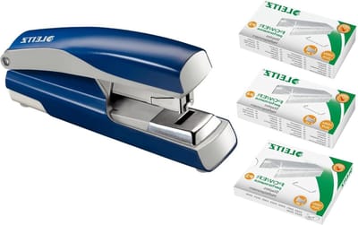 Platte nietmachine 40 vellen - blauw - met klemmen 24-6 24-8 26-6 - 1.000 nietjes