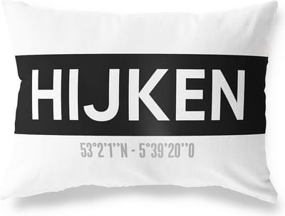 Tuinkussen HIJKEN - DRENTHE met coördinaten - Buitenkussen - Bootkussen - Weerbestendig - Jouw Plaats - Studio216 - Modern - Zwart-Wit - 50x30cm