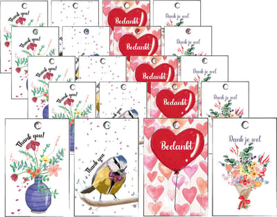 minikaartjes- Bedankt kaartjes set 20 stuks – Mini kaartjes – Cadeaukaartjes – 5,5 x 8,5 cm – thank you