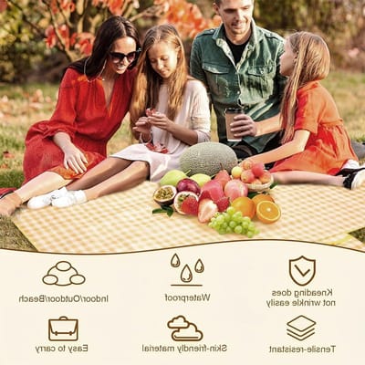 Waterdichte Picknickdeken 200 x 200 cm Geel met Handvat voor Camping, Strand en Tuinactiviteiten