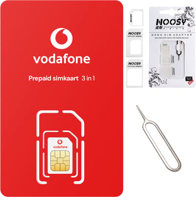 Vodafone Prepaid met €10 beltegoed | inclusief Noosy 3in1 adapter met pinnetje