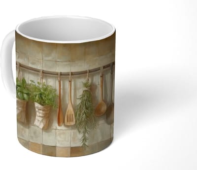 Mok - Koffiemok - Hout - Keukengerei - Stilleven - Tegels - Mokken - 350 ML - Beker - Koffiemokken - Theemok