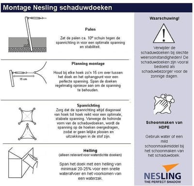 Compleet pakket: Nesling coolfit 3,6x3,6 ijsblauw met bevestigingsset en buitendoekreiniger