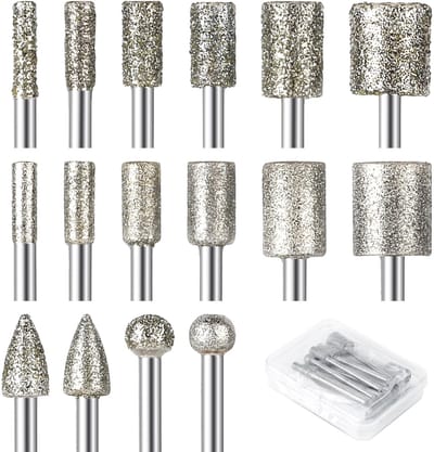 Dailygoods- Diamantfrezen 16 Stuks - Diamant Slijpbitset - 3mm/4mm/5mm/6mm/7mm/8mm/10mm Schacht - 60/150 Korrel - Voor Graveren/Slijpen/Polijsten - Geschikt voor Steen/Glas/Keramiek