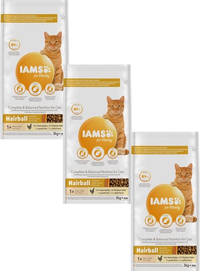 Iams Cat Adult Hairball Kip - Kattenvoer - 3 x 3 kg