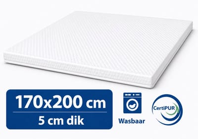 Kikishop Topdekmatras 170x200 – 5 cm HR Koudschuim – Afritsbaar & Wasbaar – CertiPUR® Gecertificeerd – Medium Hardheid – Comfort Matrastopper