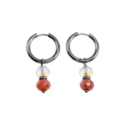 ∅17mm x 2,5mm Oorbellen Dames - Verguld RVS - Oorringen met Orange Gefacetteerde Kristalkrallen Hanger - Bungelende Oorbellen