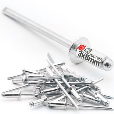 LUN FIX - Aluminium Blindnieten - 3 x 8 mm - 1 kg - Staal - Industrie-Standaard DIN7337