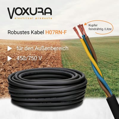 Rubberen kabel - Flexibele stroomkabel - Buiten gebruik - Oliebestendig uv-bestendig - 50 meter 3x25mm² - Zwart