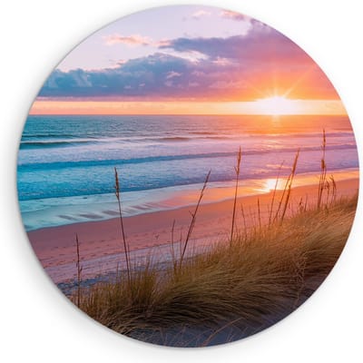 Saammp Muurcirkel Hout - Zonsondergang - Strand - Zee en Duinen - Ø 90 - Wandcirkel - Wanddecoratie Cirkel - muurdecoratie Woonkamer - Slaapkamer decoratie - Rond Schilderij