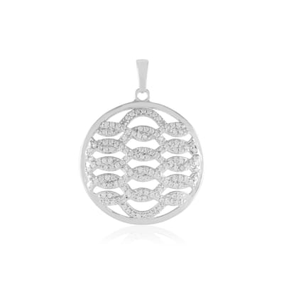 Cavill - Zilveren Hanger 925 Sterling Zilver met 140 Cambodjaanse Zirkonen 0,891 ct - Pave Rond Modern Elegante Ketting 33x25 mm