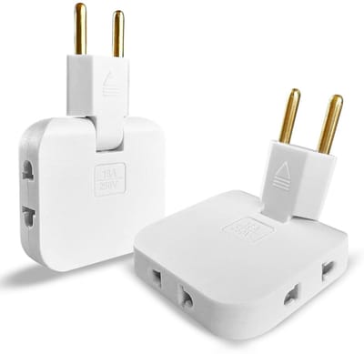 EXCITAT 3-in-1 platte stekkerdoos met 180° draaibare aansluiting - Draagbare stekkerdoos voor kantoor, thuis, op reis - 2-pack