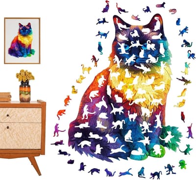 Houten Kattenpuzzel - Dierenpuzzel Hout - Ontspannen Hobby - Onregelmatige Vorm - 201 Stukjes - Multicolor