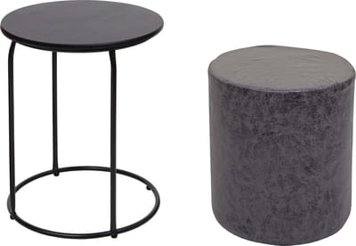 Set van 2 zitkrukken en bijzettafel MCW-K48, salontafel kruk, MVG-gecertificeerd MDF metaal kunstleer ~ zwart