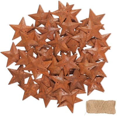 Dailygoods- Metalen Sterren 50 Stuks - Roestige Decoratie - Hangende Versiering - Jute Touw - 3D Ontwerp - Duurzaam Metaal - Decoratiesterren