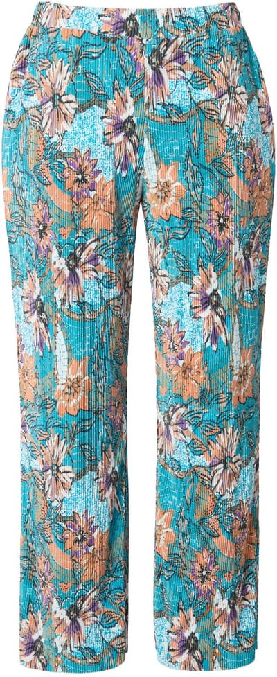 Studio Untold - Dames - Broek wijde pijp hoge taille geplooid flower - Petrol - Maat 42+