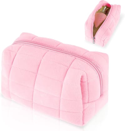 SnelShoppen - Makeup Tas Cosmetica Organizer Reistassen Toilettas Huidverzorging Zachte Pluizige Pouch Collectie Reismakeup Schoonheid, Roze, Y2K