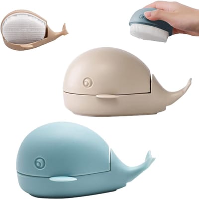 BRENZOOS- Wasborstel Set van 2 - Siliconen Multifunctionele Wasborstel - Kleine Walvis - Blauw/Beige - Afmetingen 12,5 x 8,2 x 6,5 cm - Reinigingsborstel