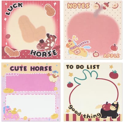 Dailygoods- Memoblokjes Set - 4 Pads van 7 x 7 cm - 200 Vellen Schattig Paardenpapier - Kawaii Notitieblokjes - Perfect voor Kinderen - Ideaal voor School en Feestgeschenken - Notitieblok