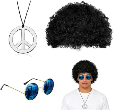 Stijlvol 80s Kostuum voor Mannen, Inclusief Krullend Perkament, Bril en Ketting, Perfect voor Carnaval, Halloween en Cosplay, Unisex Feestoutfit