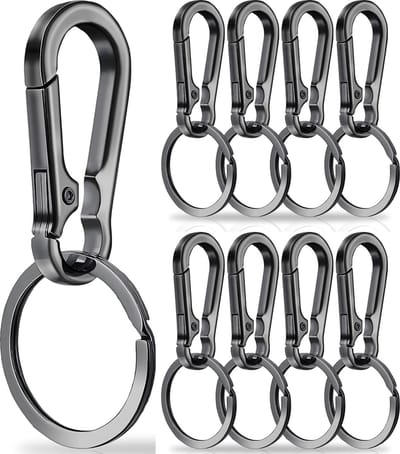 8 Stuks Zwart RVS Karabijnhaak Sleutelhangers - Musketonhaak met Sleutelringen voor Volwassenen - Mini Musketon en ringetjes - Auto Klein Carabiner Sleutel Hanger, Houder - Karabijn haak ringen - Keychain Karabijnsluiting