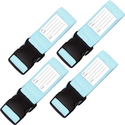 Famanu – Bagageriemen voor Koffers (Blauw: 4 stuks) Goed zichtbare stevige Kofferbanden met bagagelabels. Reiskoffer riemen. Bagageriem Kofferband reis riem voor Kofferbagage. Tas band Kofferriem