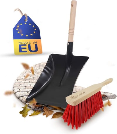 Stoffer en blik set handborstel ELASTON BRISTLES en stoffer en blik metaal zwart geverfd stoffer en blik voor vegen handveegset stoffer en blik set stoffer en blik borstel en stoffer en blik