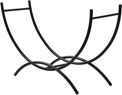 Houthaard Rek - Houtopslag Houder - Haardhout Opslag - Dubbele Ring Ontwerp - 85 x 28 x 50 cm - Zwart