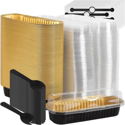 Mini Broodvormpjes met Deksel en Lepels - 200ml Rectangulaire Aluminium Bakvormen voor Taarten, Puddingen en Brood - 100 Stuks