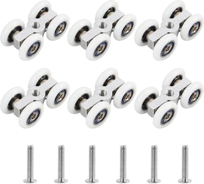 Dailygoods- Schuifdeurwielen Set van 6 - Stille Wieltjes - M6-Schroefdraad - Zinklegering - Diameter 20 mm - Geschikt voor Glazen Deuren - Rolwielen