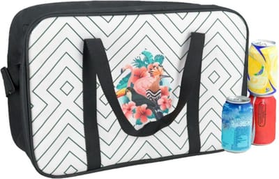 Gerimport Koeltas - zwart/wit - met tropische vogels print - 40 x 30 x 16 cm - 18 liter - Koeltassen - Zomer