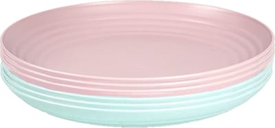 Setje van 10x stuks ronde kunststof diner/ontbijt borden in het groen en roze 25 cm