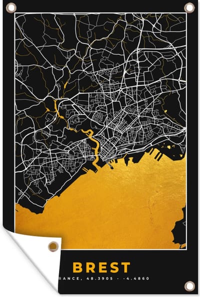 Muurdecoratie Plattegrond – Stadskaart – Brest - Frankrijk - Kaart - 120x180 cm - Tuinposter - Tuindoek
