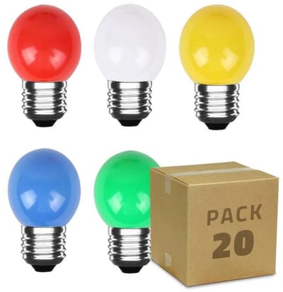 LED Kogellamp Set E27 Gekleurd - 300 lumen - 3W - Rood Groen Geel Blauw Wit - IP20 - G45 - 20 stuks