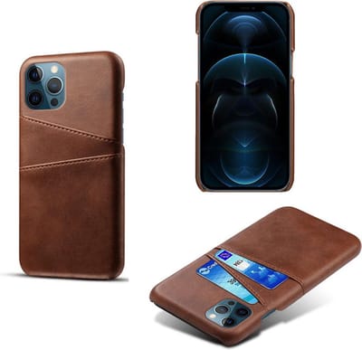 Backcover met Opbergvakjes + PMMA Screenprotector voor iPhone 12 / 12 Pro _ Donkerbruin