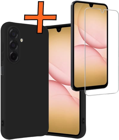 Hoes - Met Screenprotector - Geschikt voor Samsung Galaxy A17 - Sterk & Shockproof - Back Cover - Siliconen Case - Telefoon Hoes - Zwart