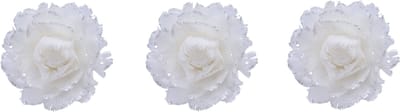 4x stuks decoratie bloemen wit met veertjes op clip 11 cm - Decoratiebloemen/kerstboomversiering/kerstversiering