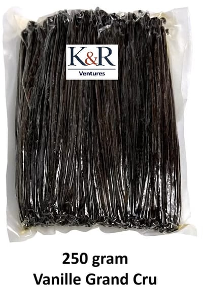 K&R Ventures® Vanille Grand Cru – 250g Premium Bourbon Vanillestokjes Grade A – 14–16 cm – Zachte & Geurige Vanillepeulen uit Madagascar – Lange Houdbaarheid
