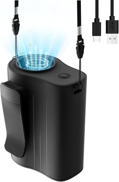 Draagbare, oplaadbare heupventilator met 100 snelheden, 13.300 tpm, sterke luchtstroom, 4000 mAh, hangende nekventilator, clip-on draagbare riemventilator voor kamperen, buiten, op de werkplek, reizen (zwart)