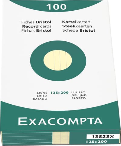 Steekkaarten - 100 stuks, 12,5 x 20 cm, Bristol gelijnd, Niet geperforeerd - Geel - ACROPAQ