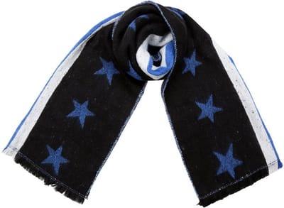 Zwarte Sjaal Stripes & Stars - Zwart + Wit + Blauwe Wintersjaals - Print Sjaals