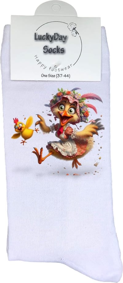 Moeder kip - Opkikker - Grappige sokken - Valentijns cadeau - Verjaardag cadeau - Grappig - Leuke sokken - Vrolijke sokken - Kuiken - Kerst Sokken - Vaderdag - Moederdag - Kerstcadeau - Socks die Happy maken - 37-44